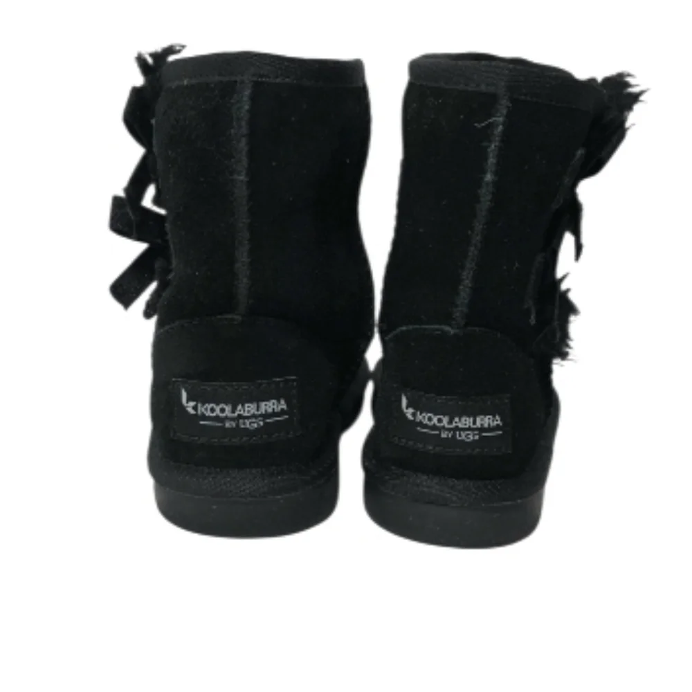Koolaburra by‎ UGG Victoria Black Suede Short Boots Bow Detail Girl  7 1090330